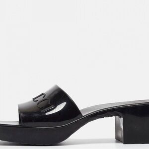 Gucci Black Rubber Logo Embossed Platform Slide Sandals Size 39